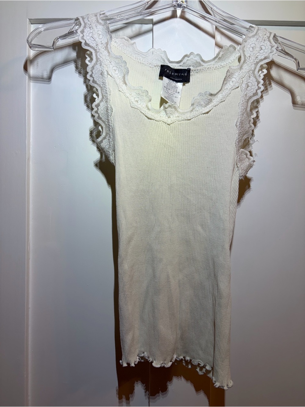 Ribbed Lace-Trim Pale Pink/Creme Camisole